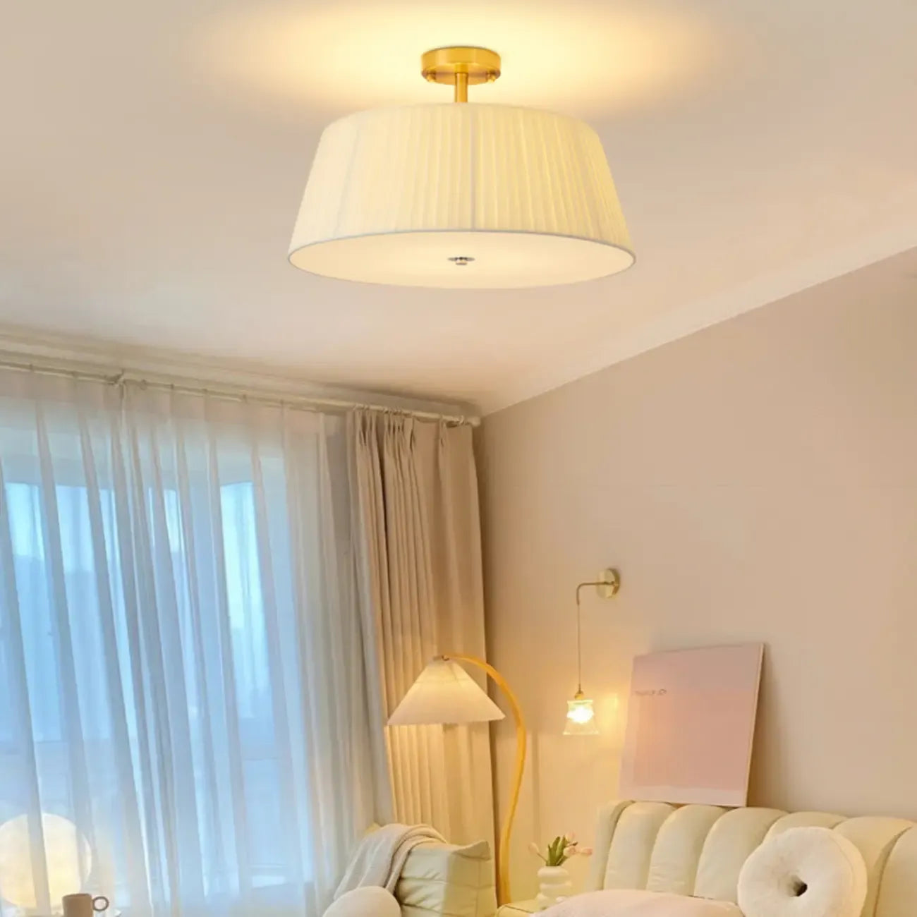 Plafonnier LED semi-encastré géométrique en tissu pour chambre