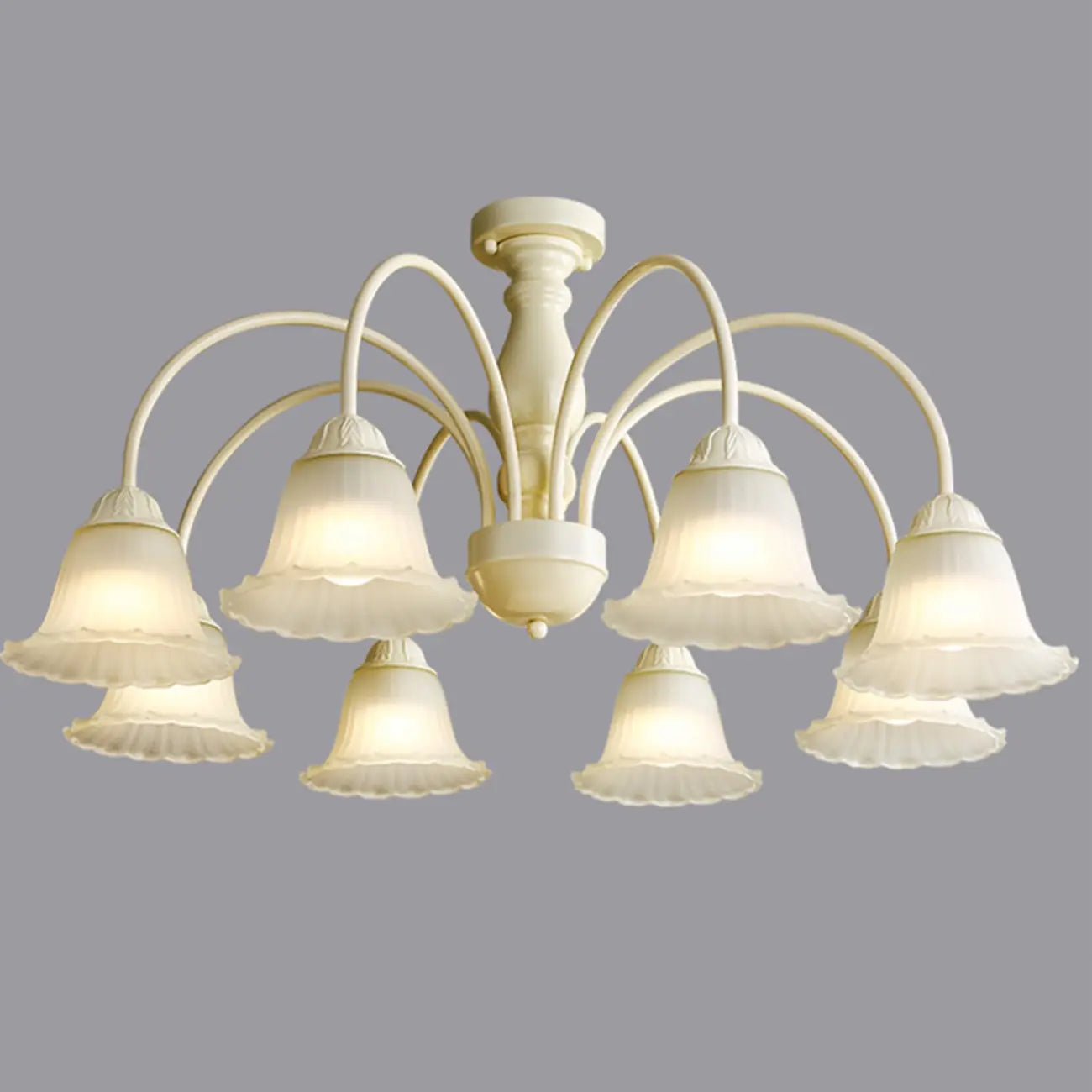 Plafonnier semi-encastré beige vintage en verre dépoli vers le bas