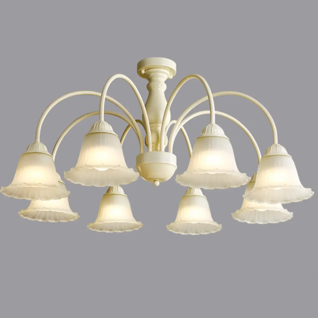 Plafonnier semi-encastré beige vintage en verre dépoli vers le bas