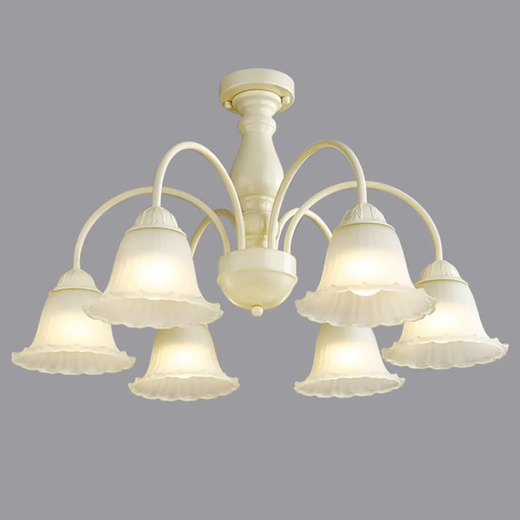 Plafonnier semi-encastré beige vintage en verre dépoli vers le bas