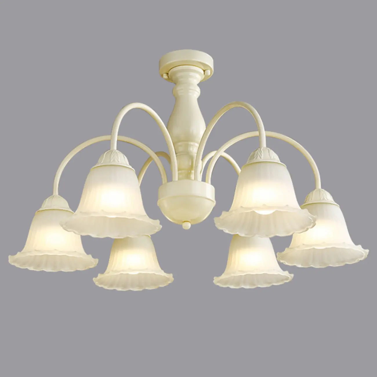Plafonnier semi-encastré beige vintage en verre dépoli vers le bas