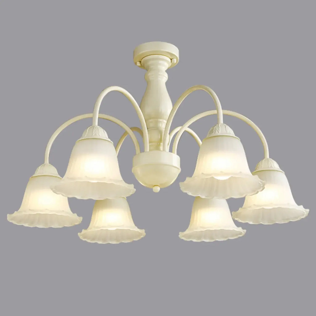 Plafonnier semi-encastré beige vintage en verre dépoli vers le bas