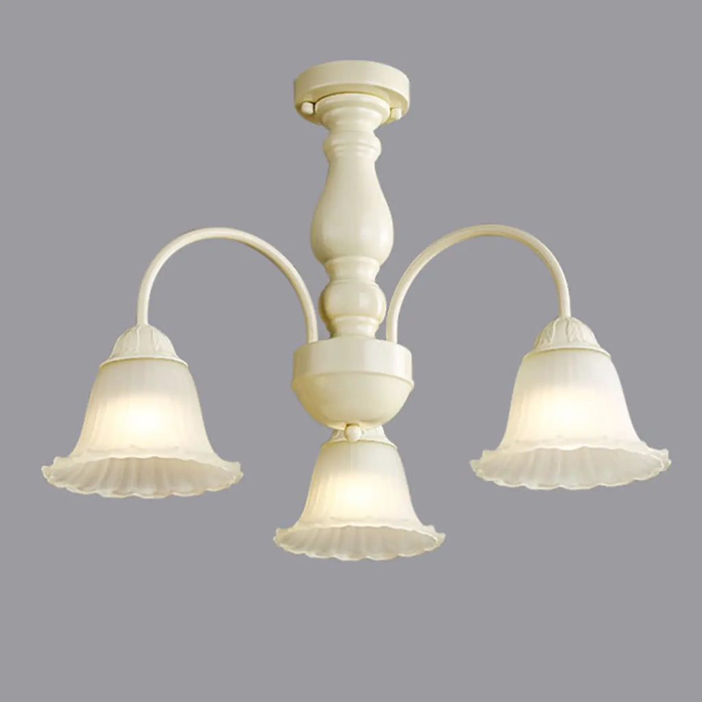 Plafonnier semi-encastré beige vintage en verre dépoli vers le bas