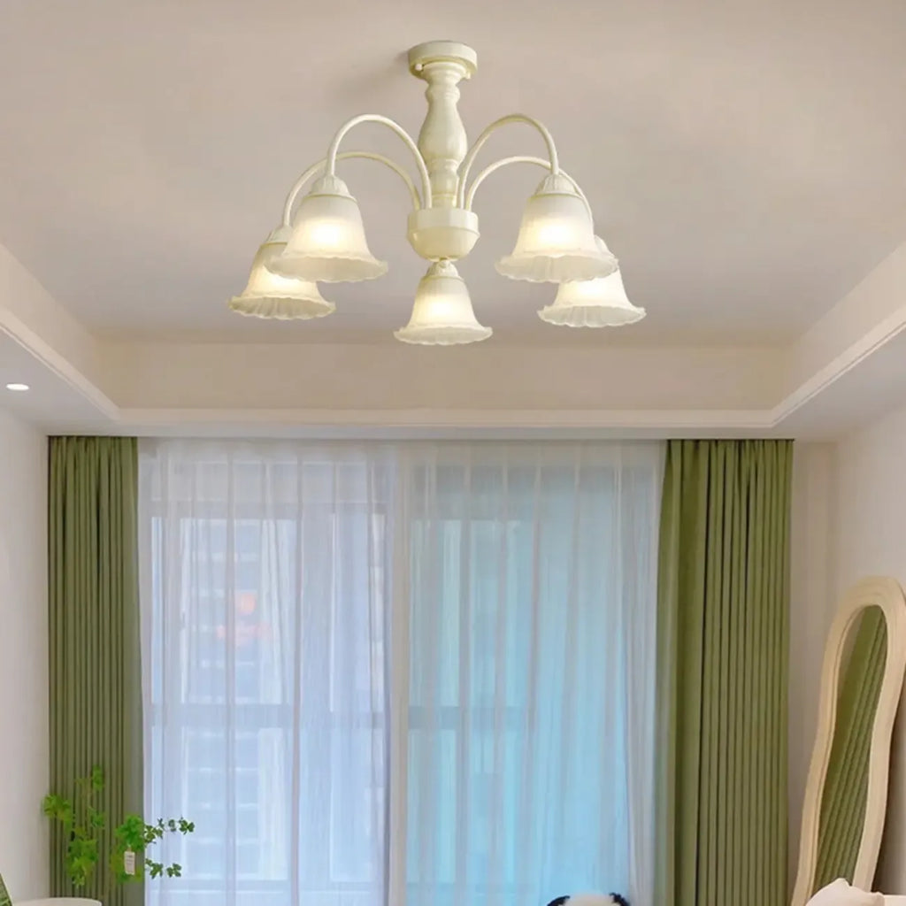 Plafonnier semi-encastré beige vintage en verre dépoli vers le bas
