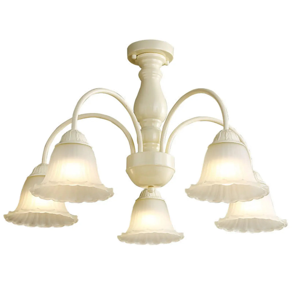 Plafonnier semi-encastré beige vintage en verre dépoli vers le bas