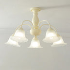 Plafonnier semi-encastré beige vintage en verre dépoli vers le bas