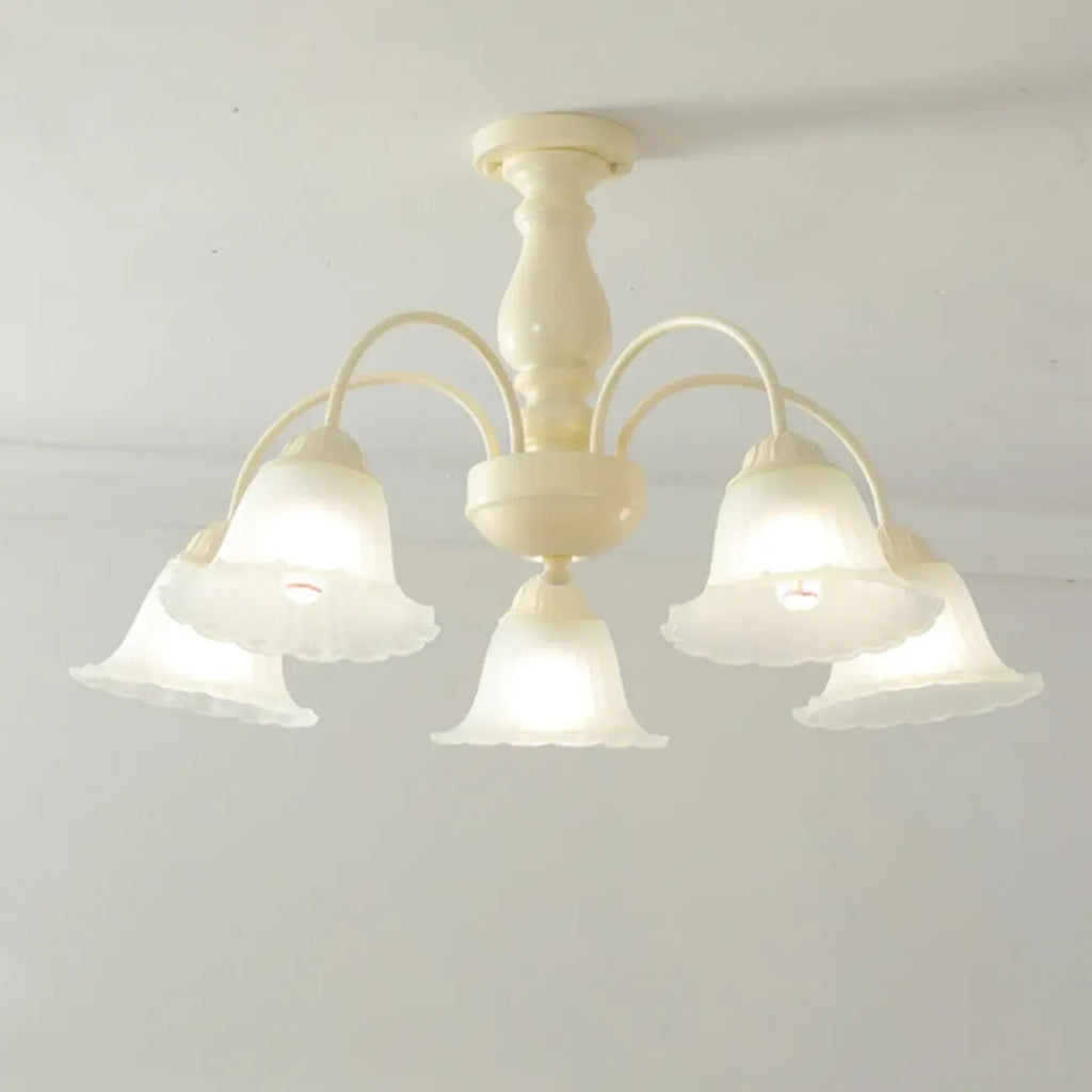 Plafonnier semi-encastré beige vintage en verre dépoli vers le bas