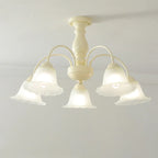 Plafonnier semi-encastré beige vintage en verre dépoli vers le bas