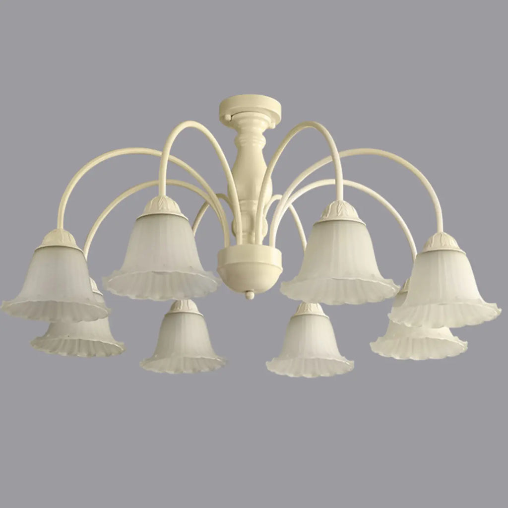 Plafonnier semi-encastré beige vintage en verre dépoli vers le bas
