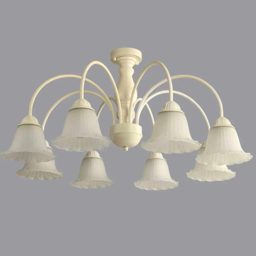 Plafonnier semi-encastré beige vintage en verre dépoli vers le bas