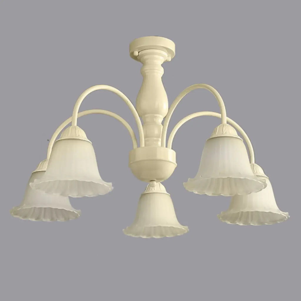 Plafonnier semi-encastré beige vintage en verre dépoli vers le bas