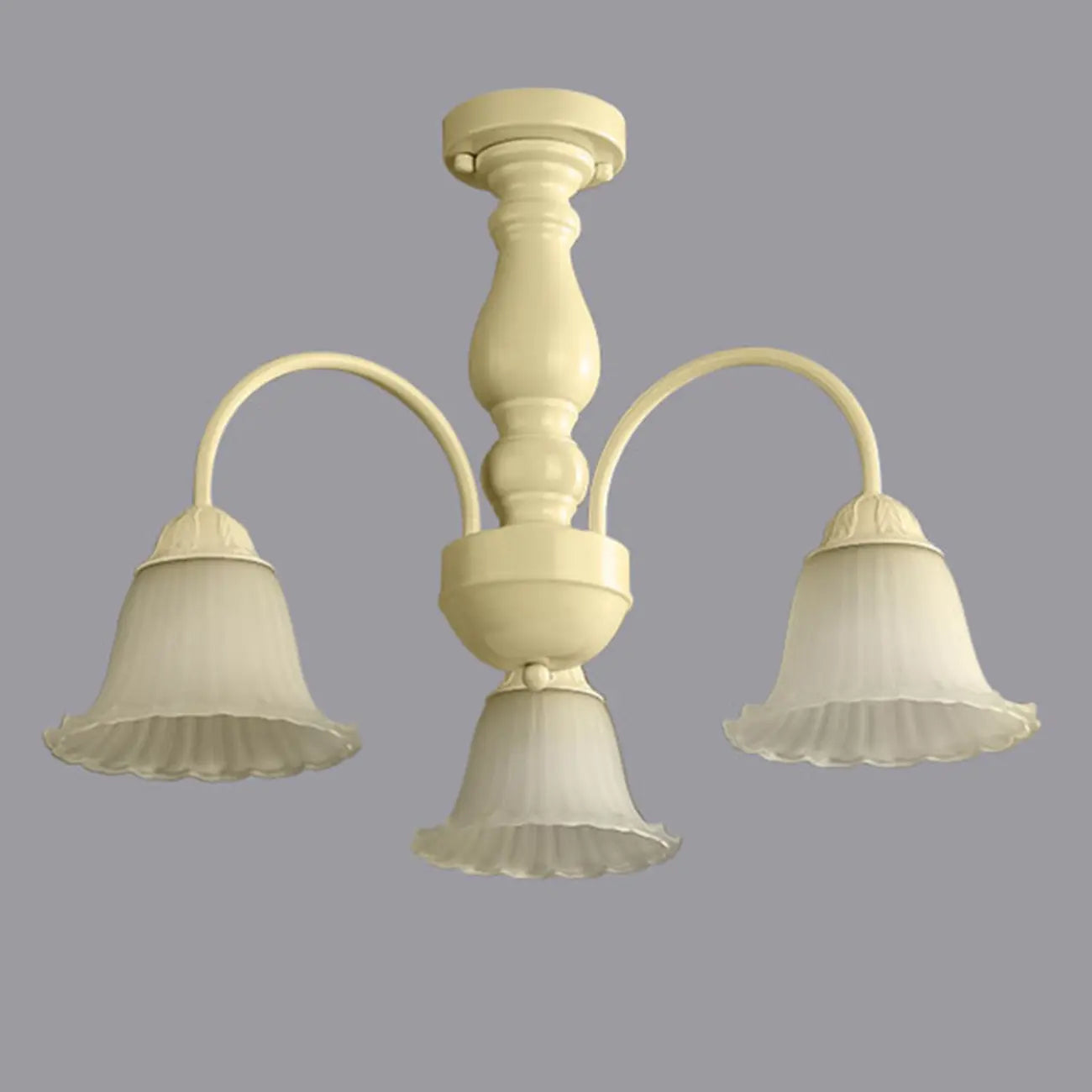 Plafonnier semi-encastré beige vintage en verre dépoli vers le bas