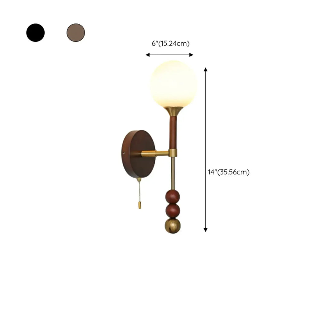 Applique murale moderne Globe noire avec chaînette pour chambre à coucher