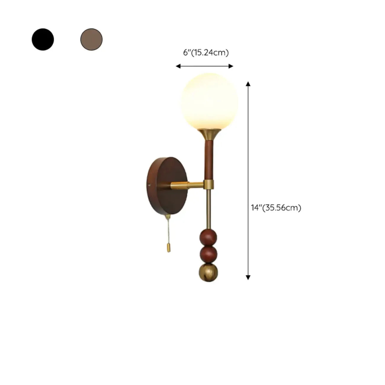 Applique murale moderne Globe noire avec chaînette pour chambre à coucher
