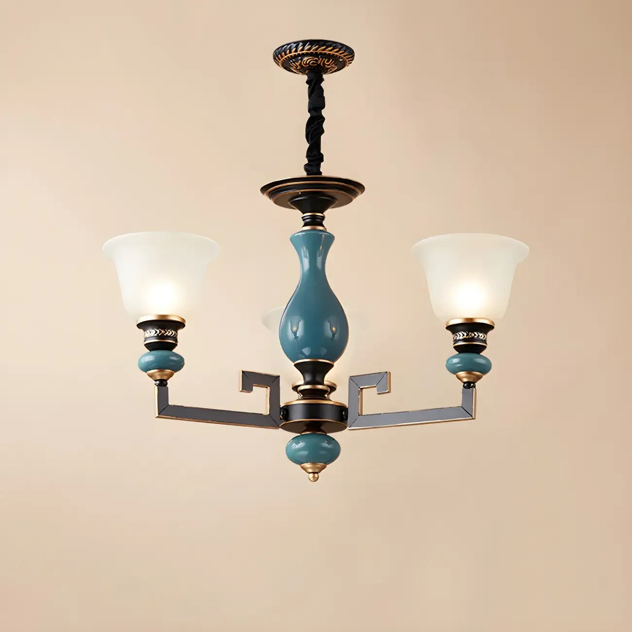 Lustre géométrique en verre et céramique noire