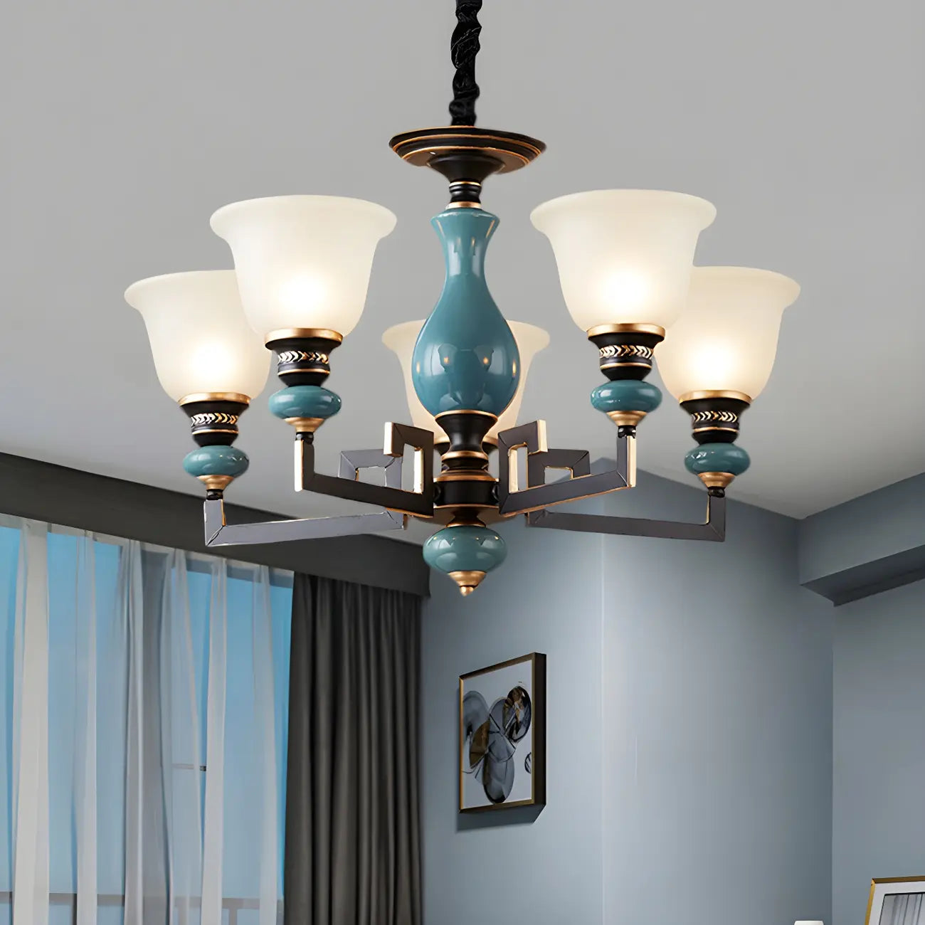 Lustre géométrique en verre et céramique noire
