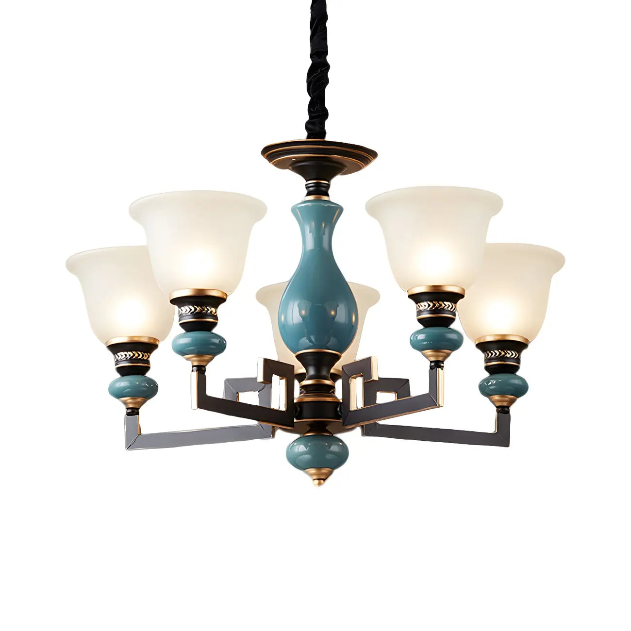Lustre géométrique en verre et céramique noire