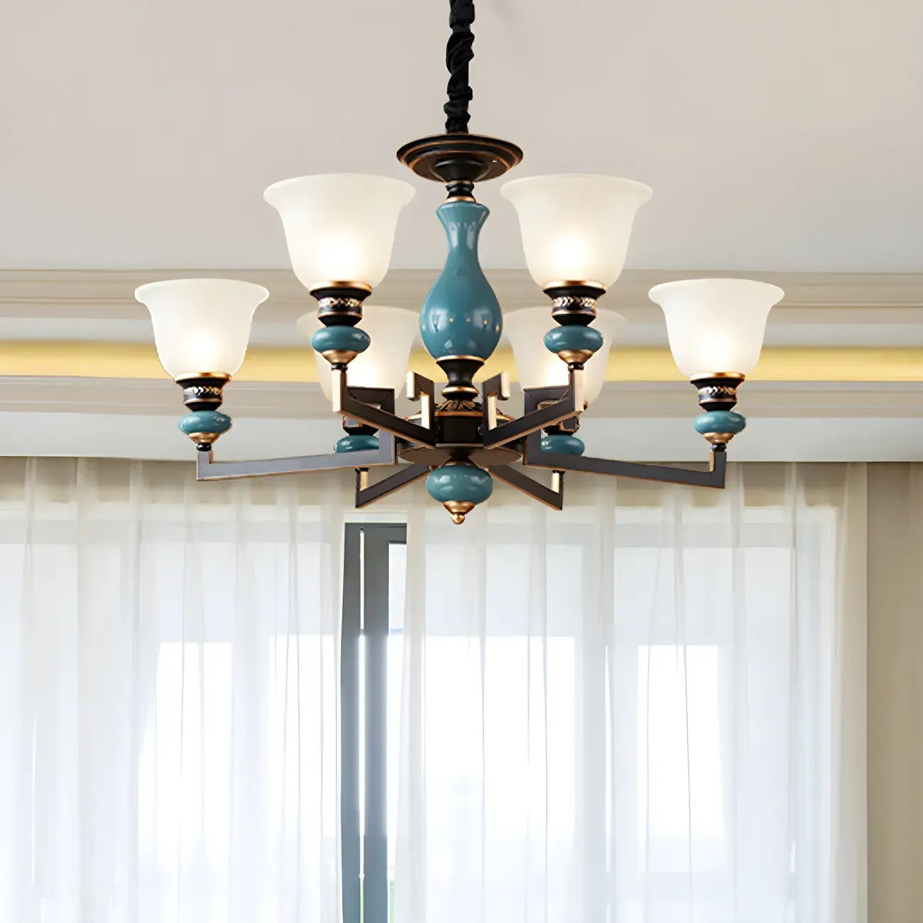 Lustre géométrique en verre et céramique noire
