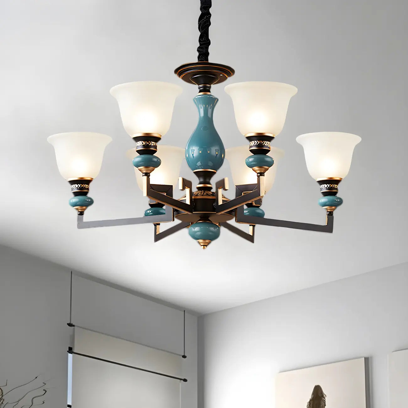 Lustre géométrique en verre et céramique noire
