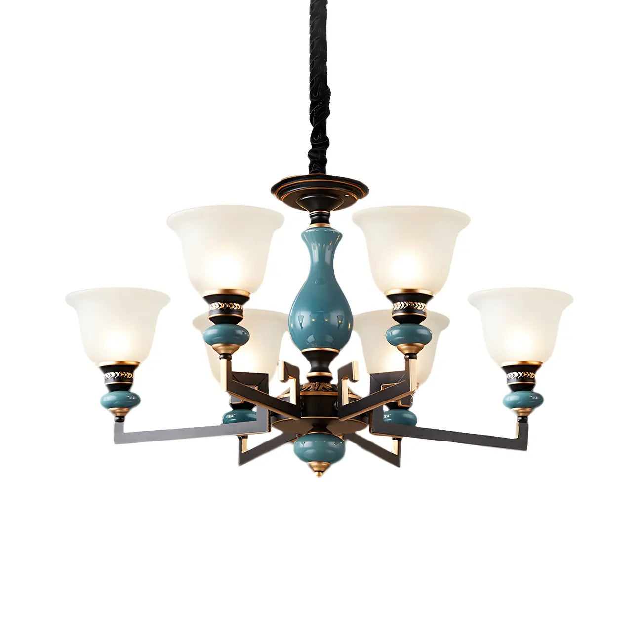 Lustre géométrique en verre et céramique noire
