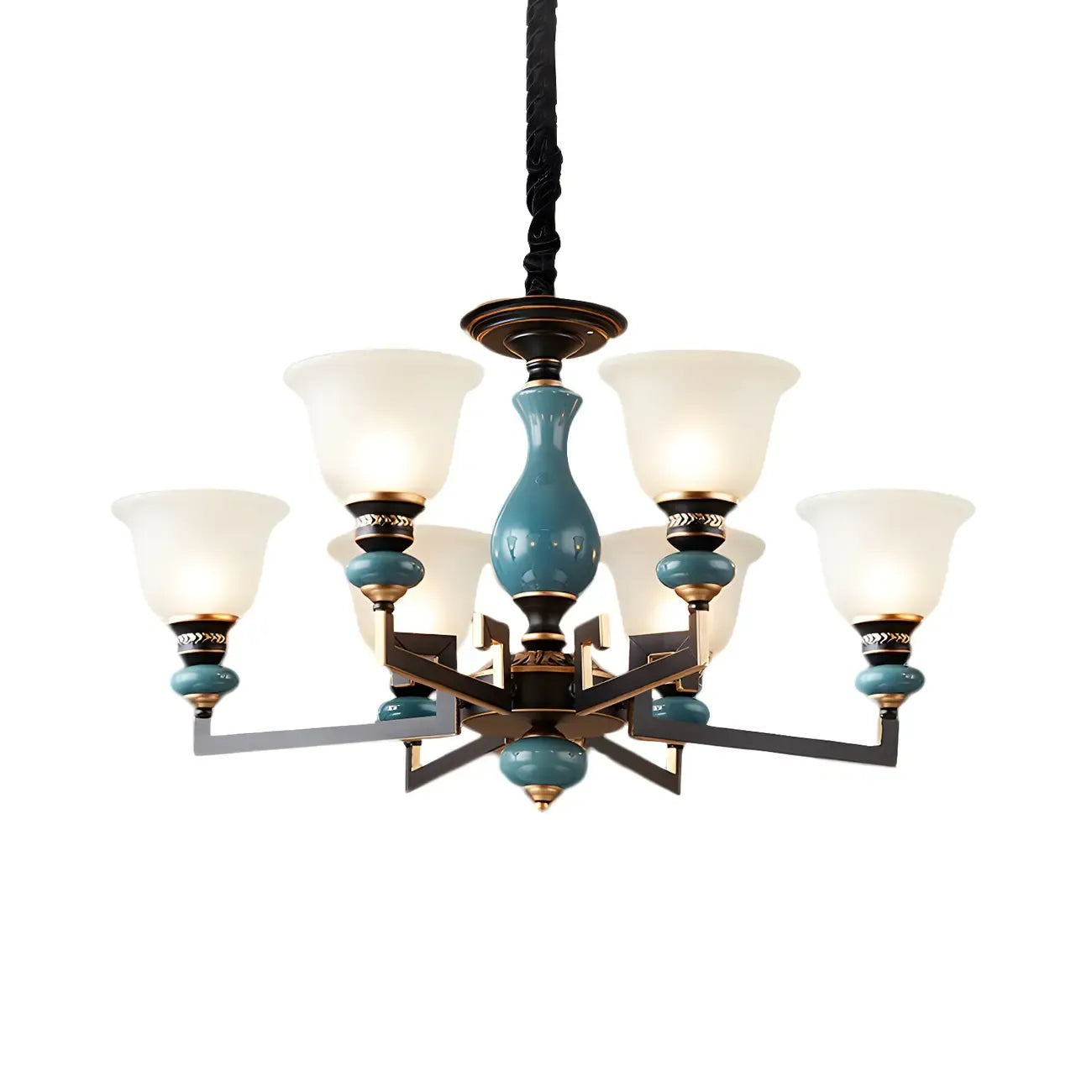 Lustre géométrique en verre et céramique noire