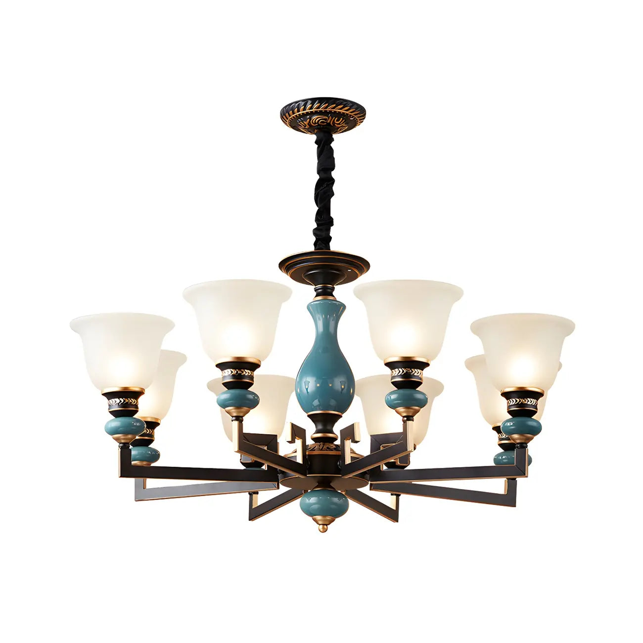 Lustre géométrique en verre et céramique noire