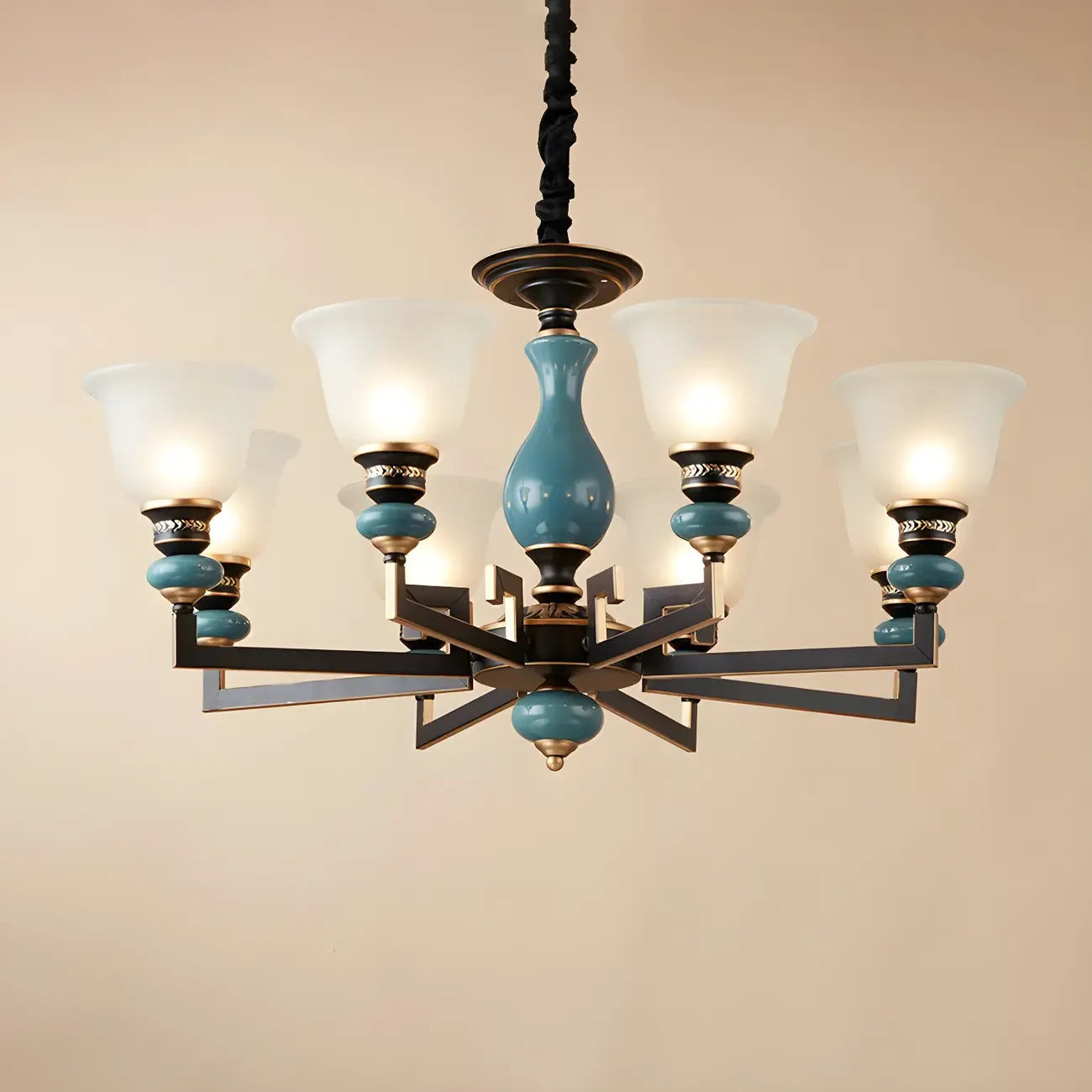 Lustre géométrique en verre et céramique noire