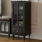 Armoire de rangement classique en bois noir côtelé et verre nervuré