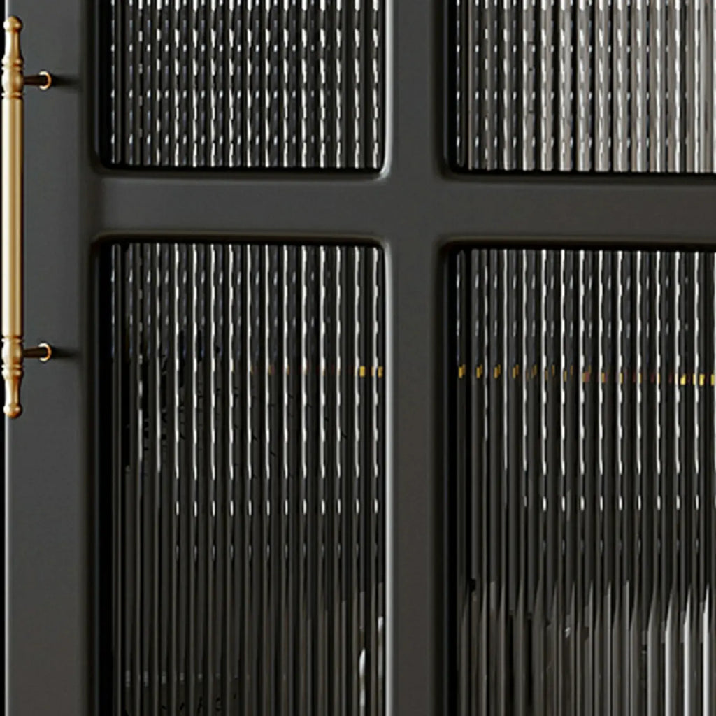 Armoire de rangement classique en bois noir côtelé et verre nervuré