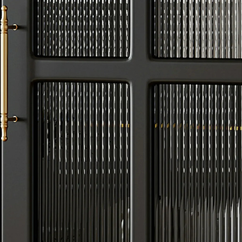 Armoire de rangement classique en bois noir côtelé et verre nervuré