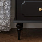 Armoire de rangement classique en bois noir côtelé et verre nervuré