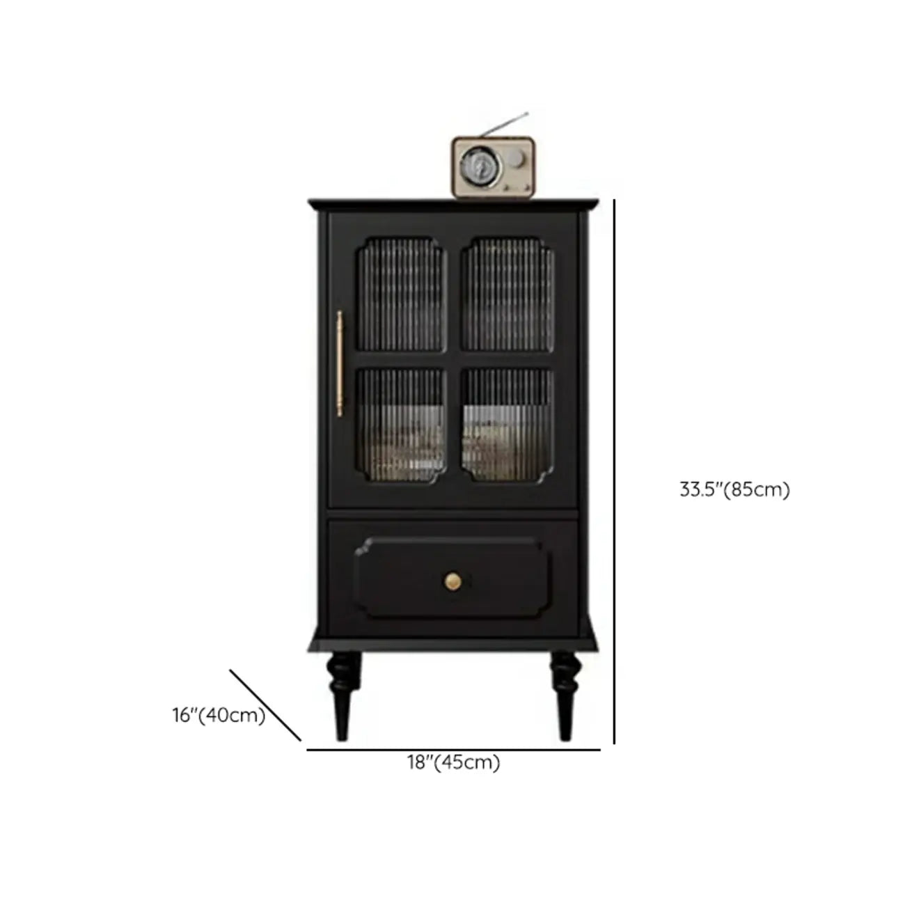 Armoire de rangement classique en bois noir côtelé et verre nervuré
