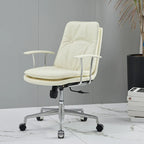 Fauteuil de bureau pivotant réglable en cuir blanc contemporain