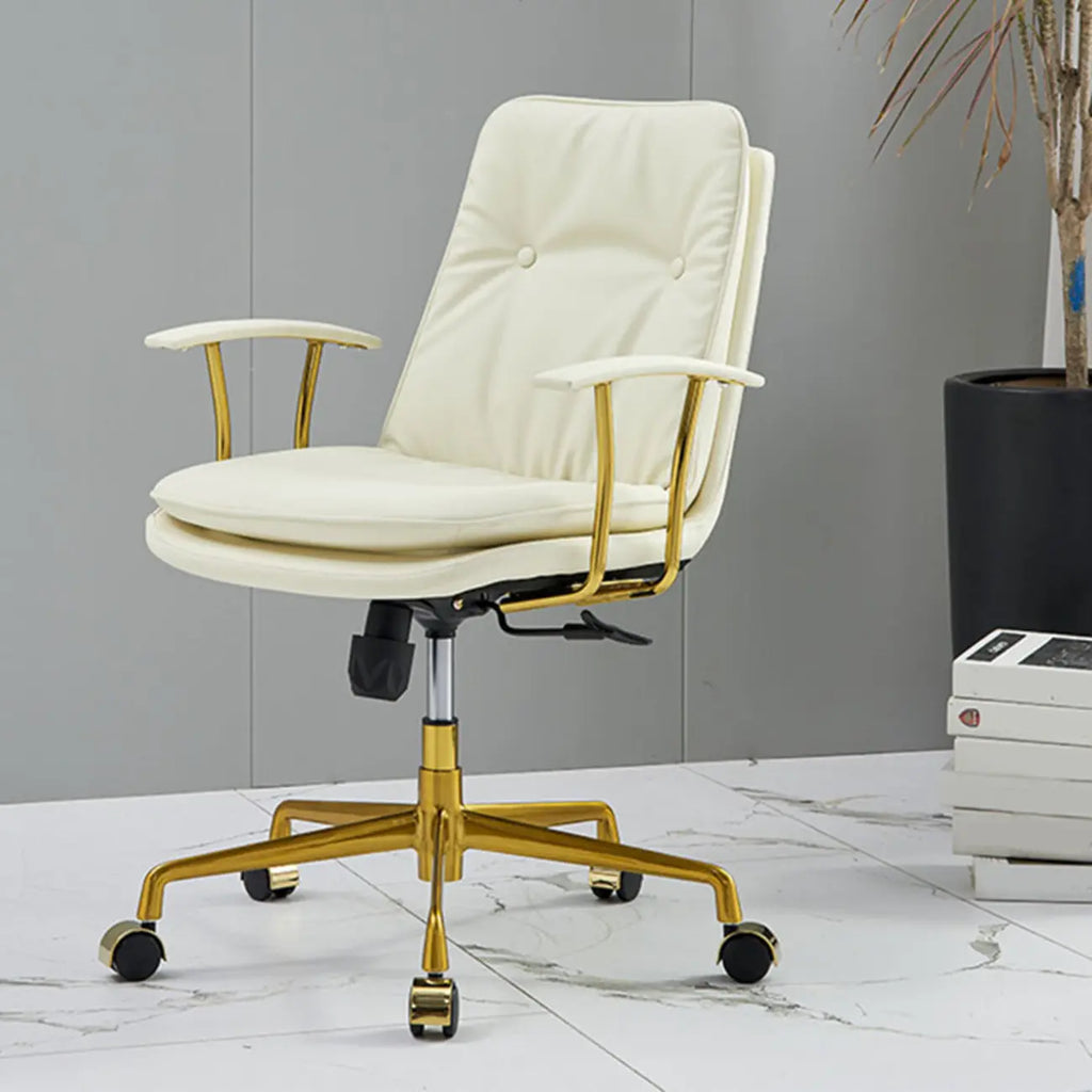 Fauteuil de bureau pivotant réglable en cuir blanc contemporain