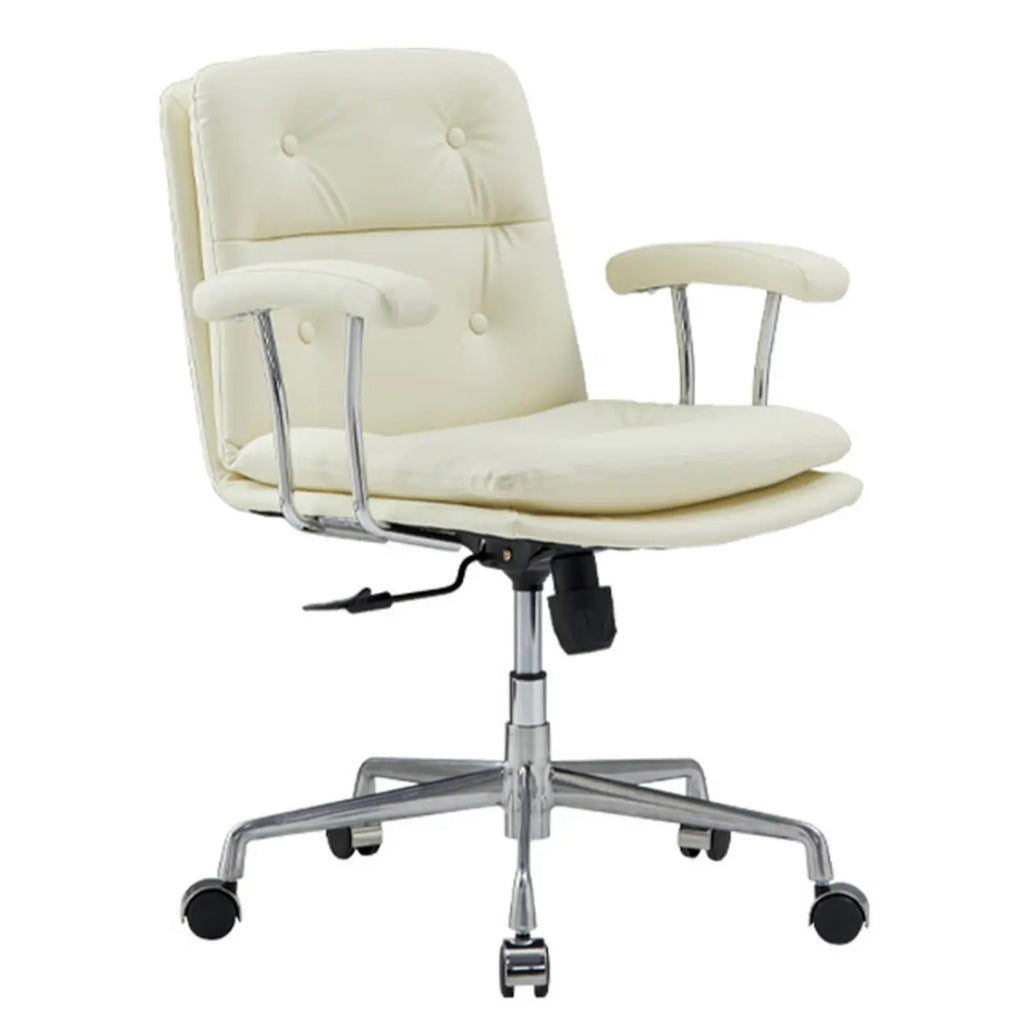 Fauteuil de bureau pivotant réglable en cuir blanc contemporain