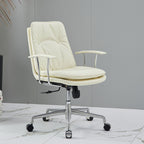 Fauteuil de bureau pivotant réglable en cuir blanc contemporain