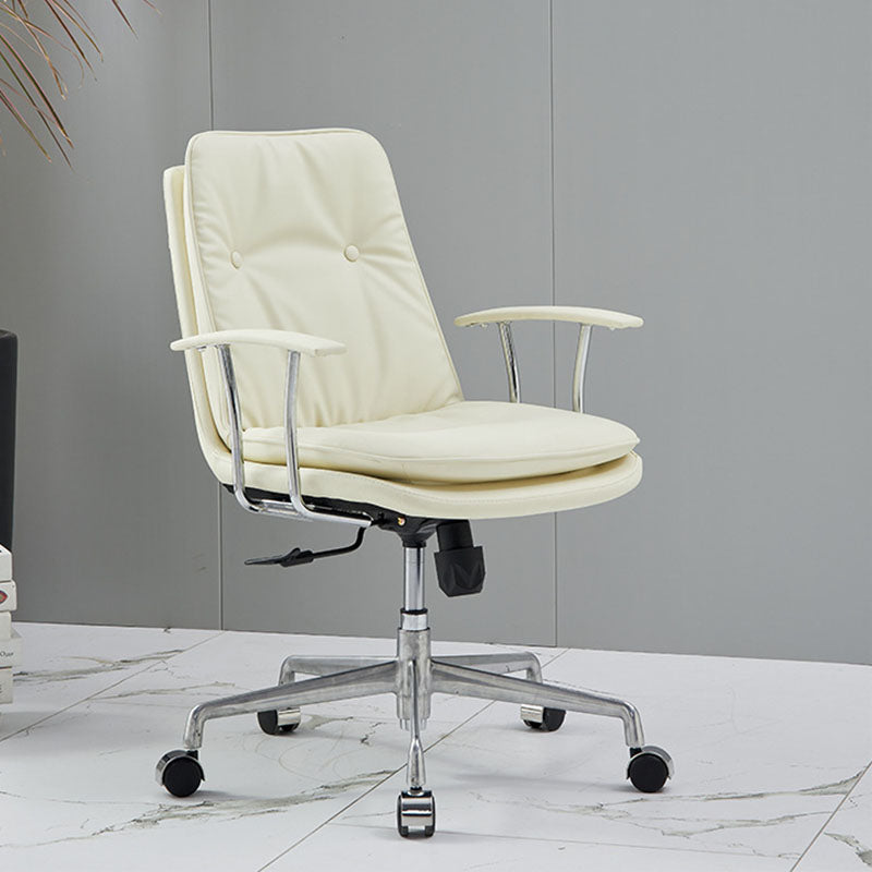 Fauteuil de bureau pivotant réglable en cuir blanc contemporain