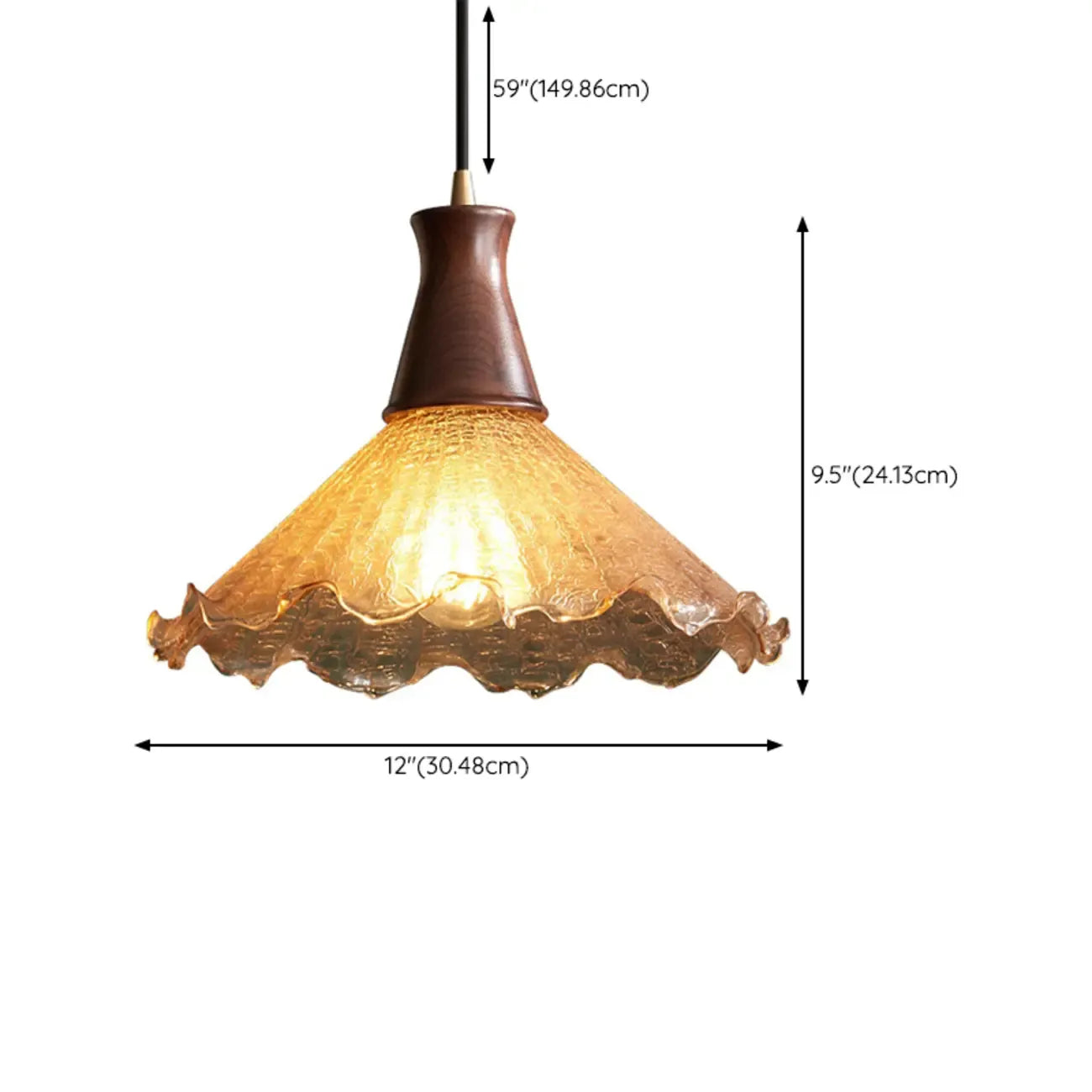 Suspension vintage en bois à motif floral et verre ambré craquelé