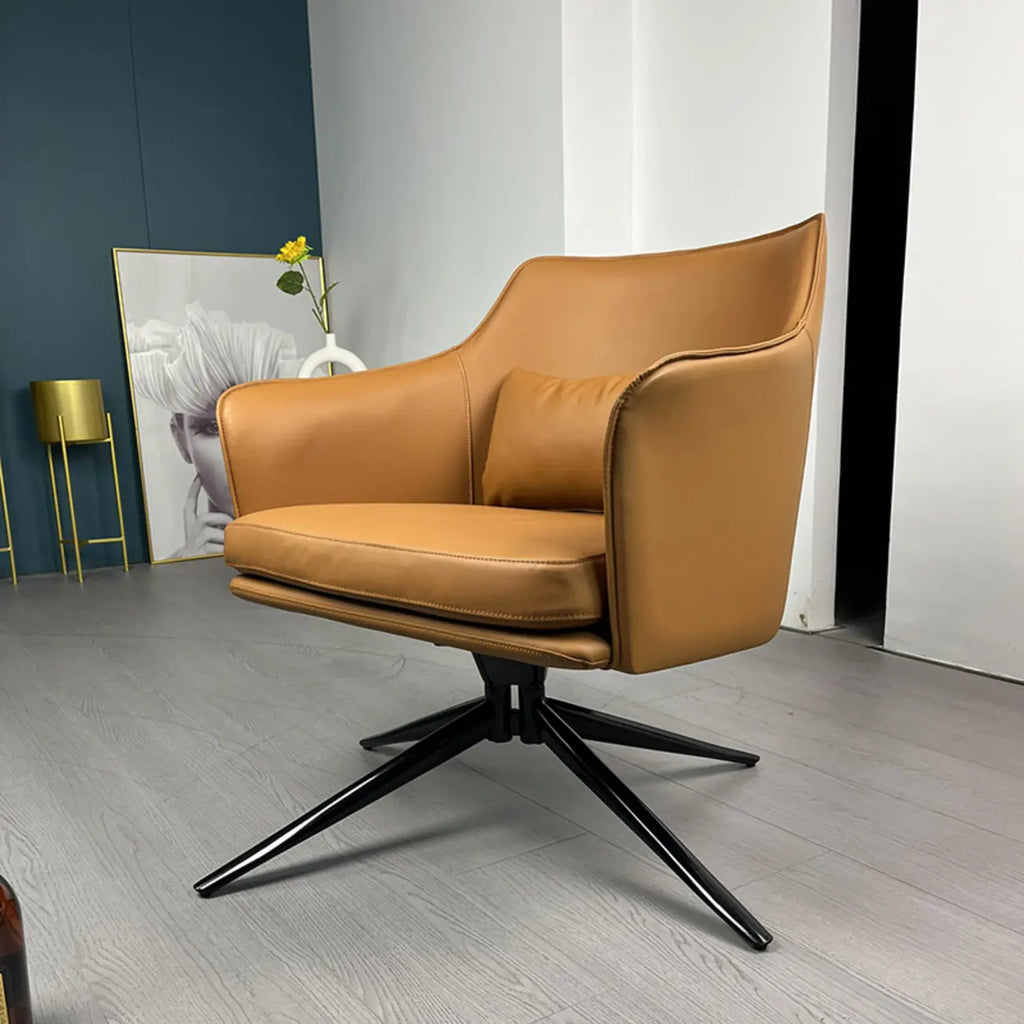 Fauteuil moderne en cuir à accoudoirs évasés - Marron clair