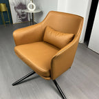 Fauteuil moderne en cuir à accoudoirs évasés - Marron clair