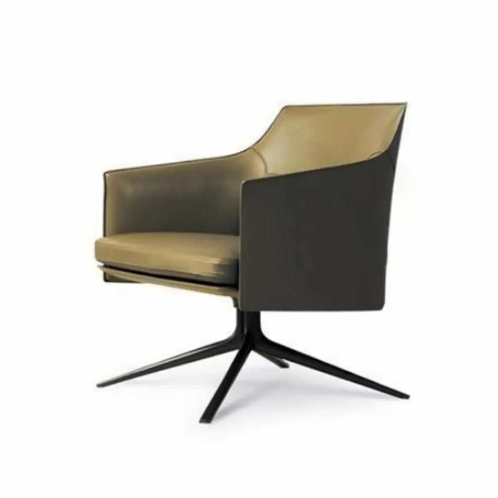 Fauteuil moderne en cuir à accoudoirs évasés - Marron clair