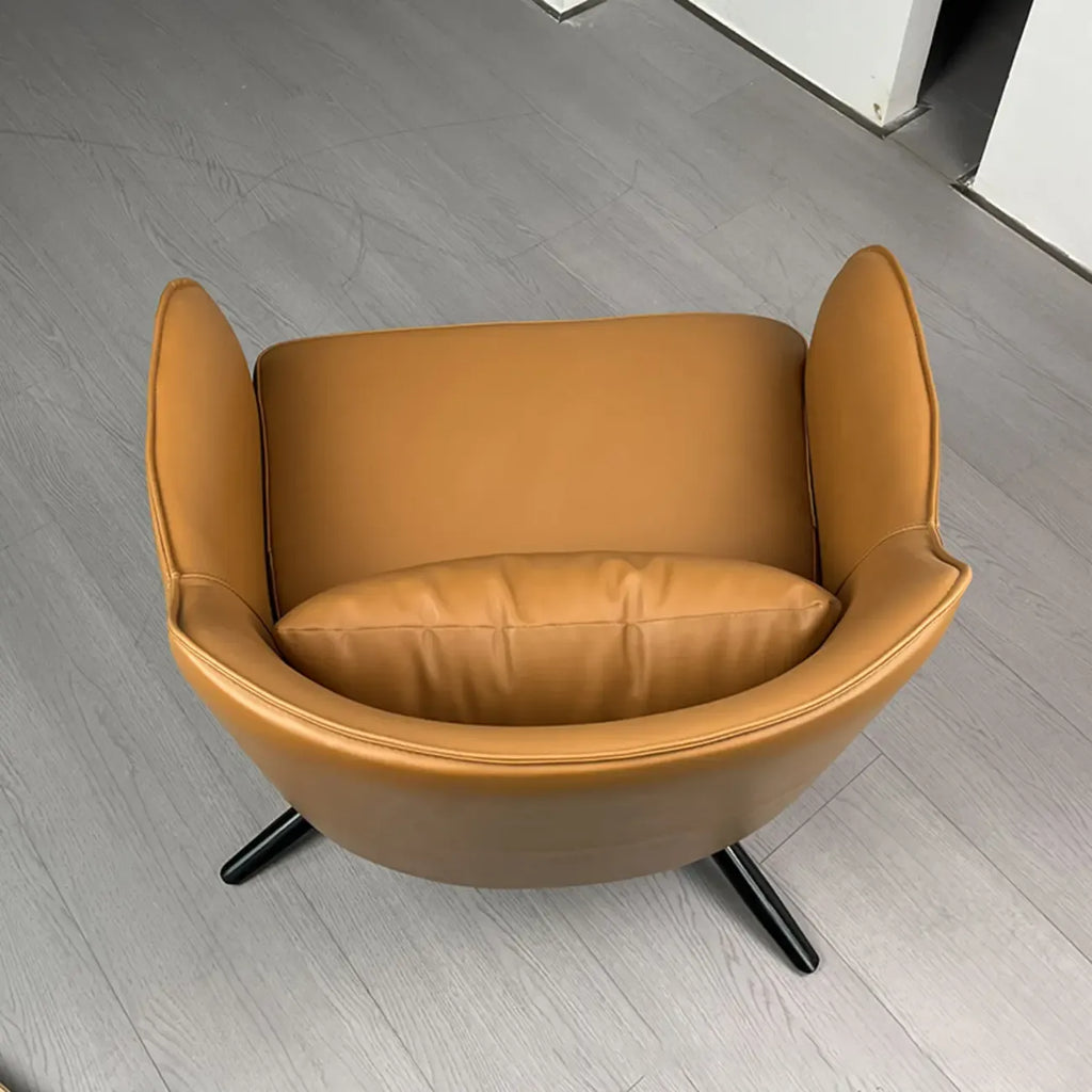 Fauteuil moderne en cuir à accoudoirs évasés - Marron clair