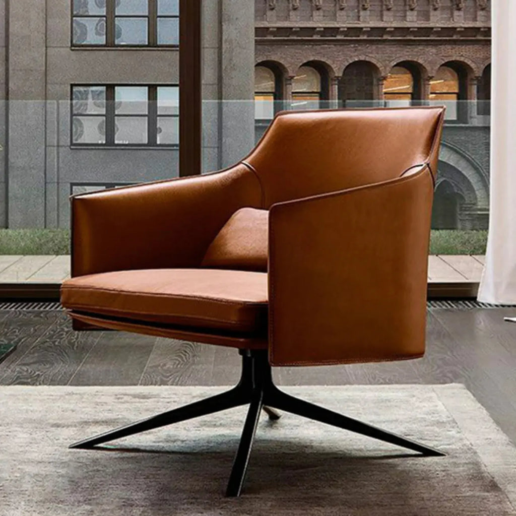 Fauteuil moderne en cuir à accoudoirs évasés - Marron clair