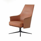 Fauteuil moderne en cuir à accoudoirs évasés - Marron clair