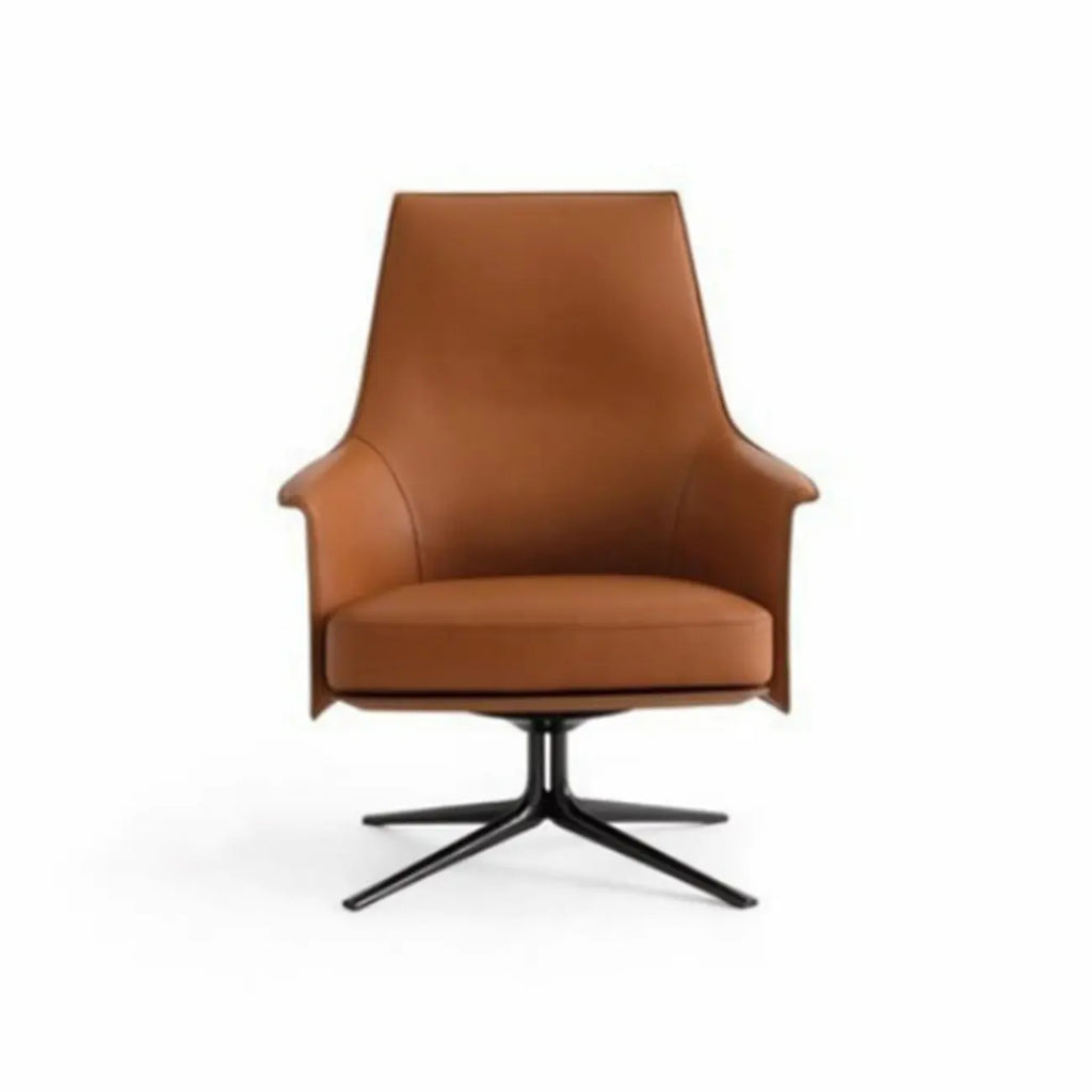 Fauteuil moderne en cuir à accoudoirs évasés - Marron clair