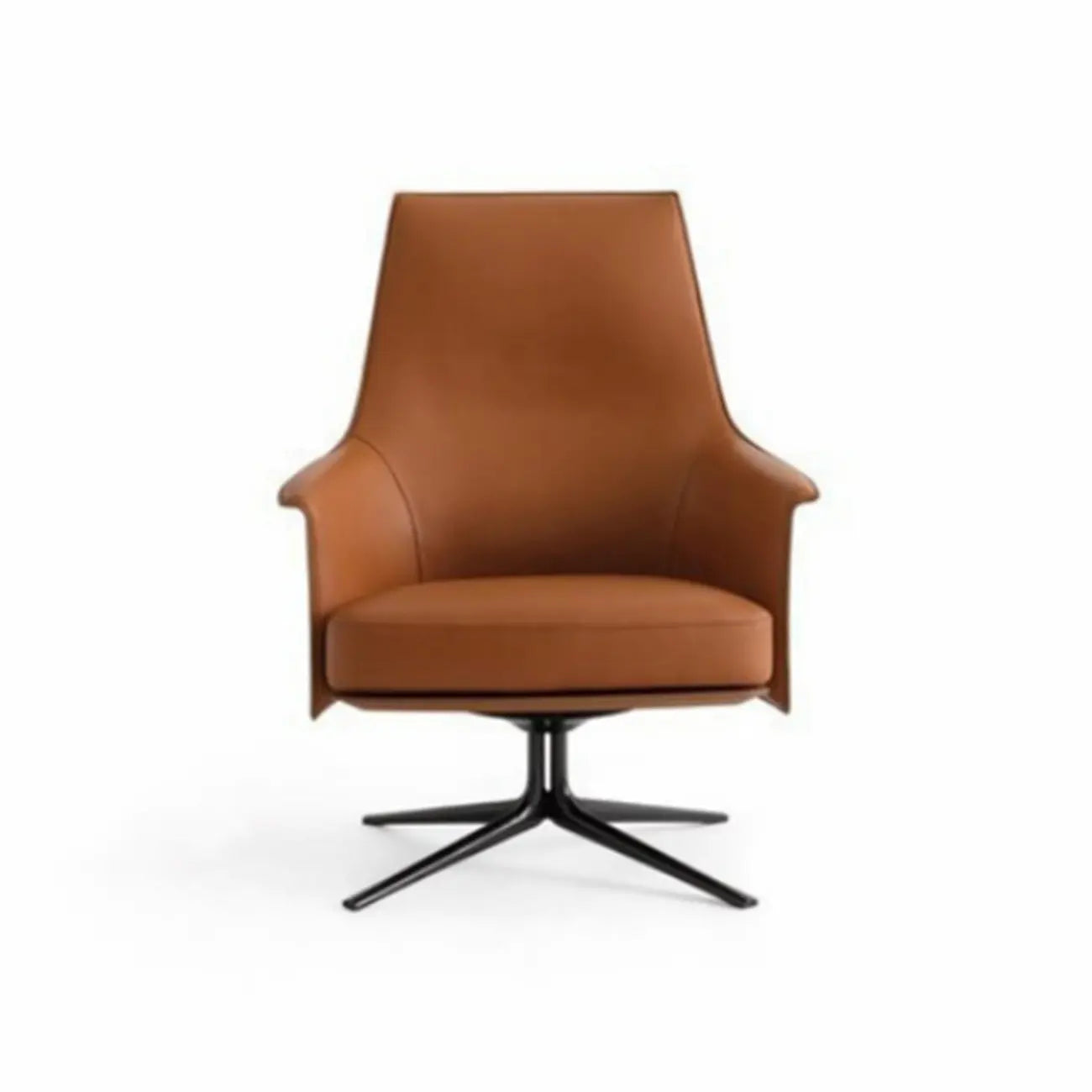 Fauteuil moderne en cuir à accoudoirs évasés - Marron clair