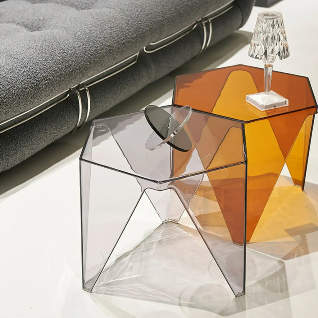Table d'appoint hexagonale contemporaine en acrylique pour salon