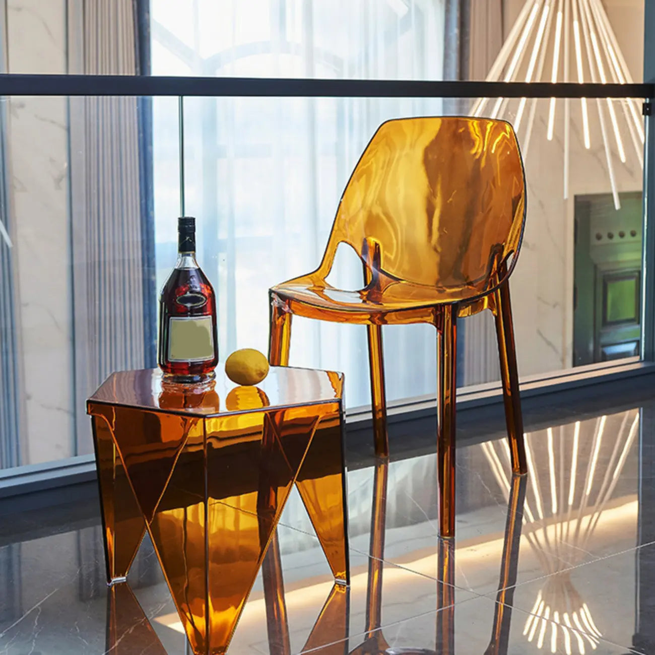 Table d'appoint hexagonale contemporaine en acrylique pour salon