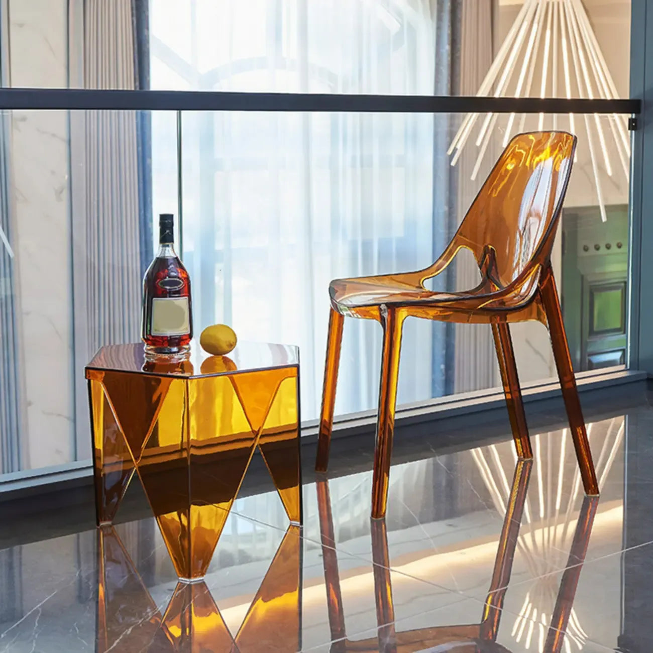 Table d'appoint hexagonale contemporaine en acrylique pour salon