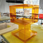 Table d'appoint carrée glamour en acrylique avec rangement ouvert pour salon